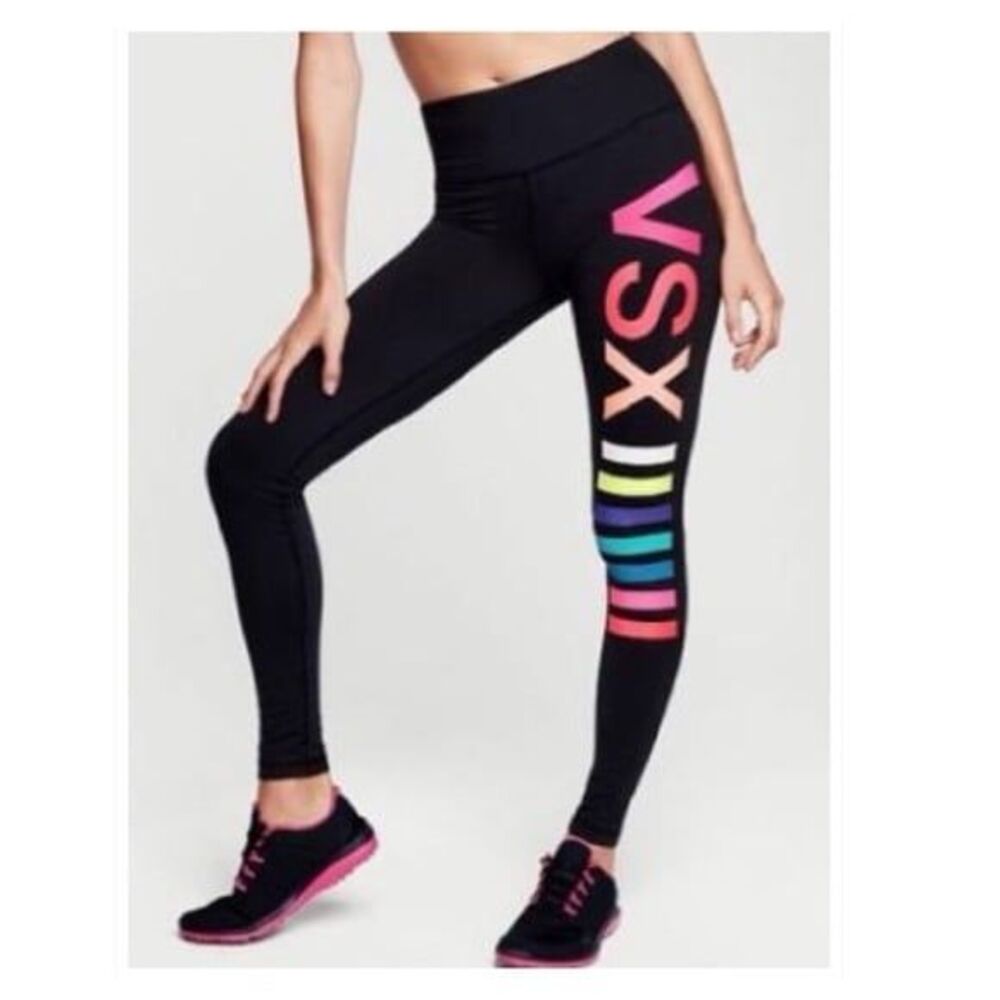 Vintage Victoria's Secret Sport VSX Signature Logo Rainbow Knockout Leggings M